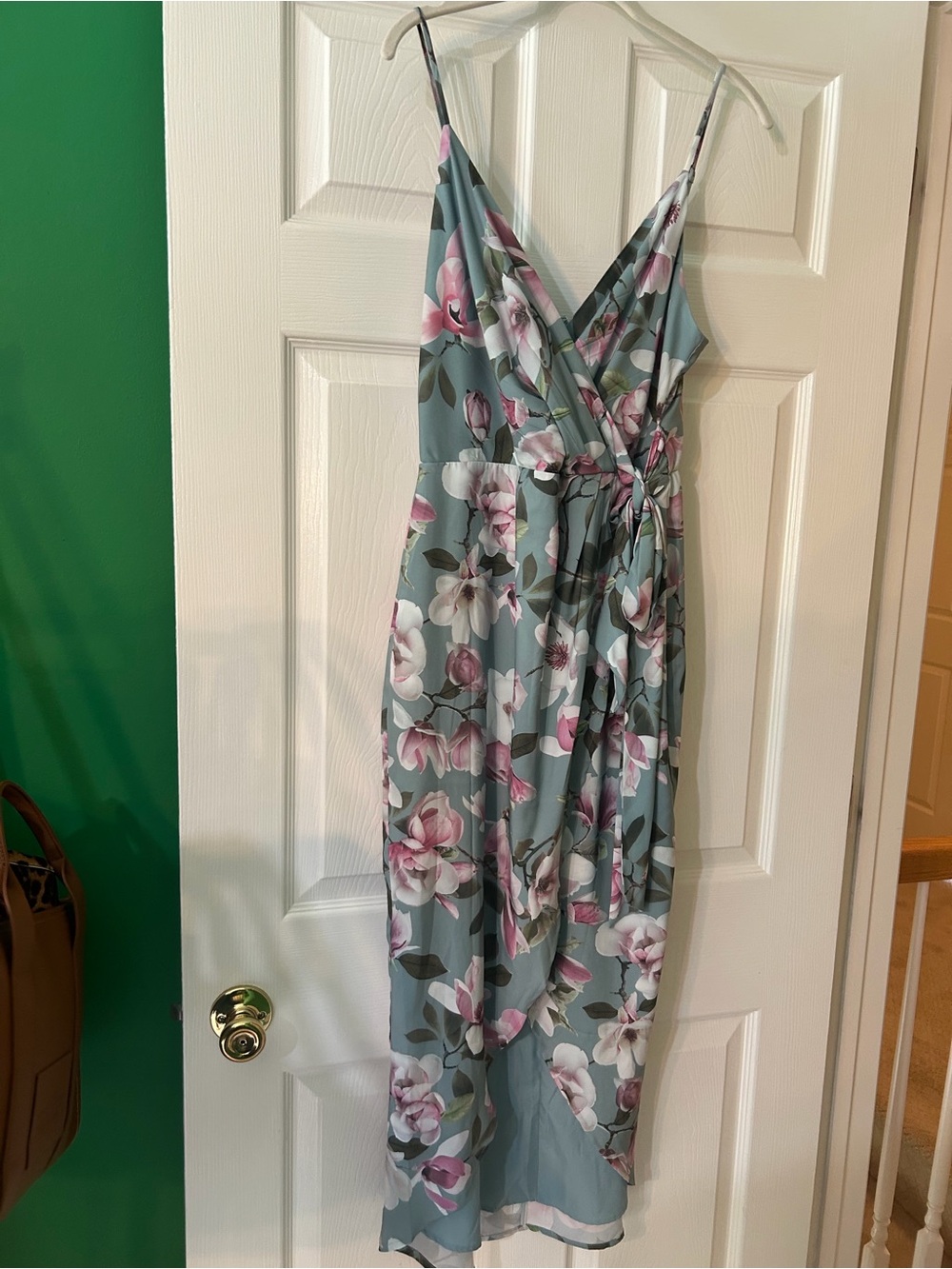 Express Floral Wrap Midi Dress Size M Blue Pink Adjustable Straps